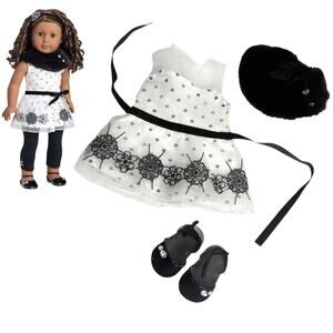 American Girl Let It Snow Tunic Dress Collar Shoes Doll Accessories White Black